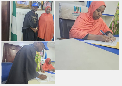 signing the Memorandum of Understanding (MoU) between NAPTIP and Blue North Initiative